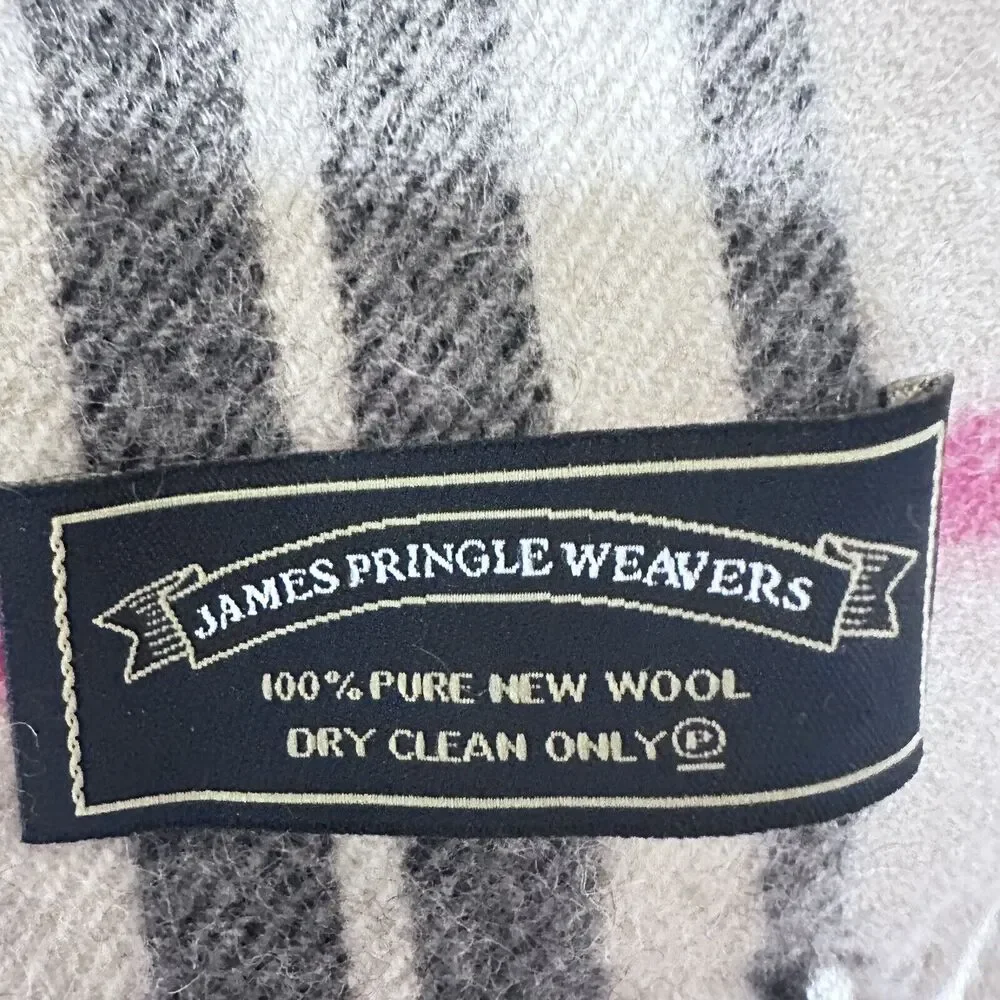 James‎ Pringle Weavers Unisex Camel Thomson 100% Wool Plaid Tartan Fringe Scarf